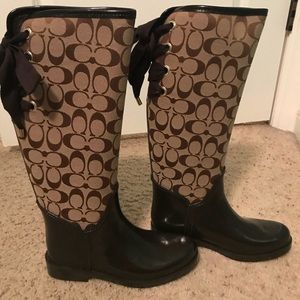 New Coach Tristee Rain Boot Khaki/Brown Size7